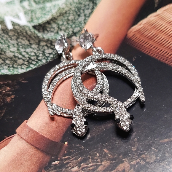 Silver Serpent Coiled Earrings Cubic Zirconia - Picture 1 of 9